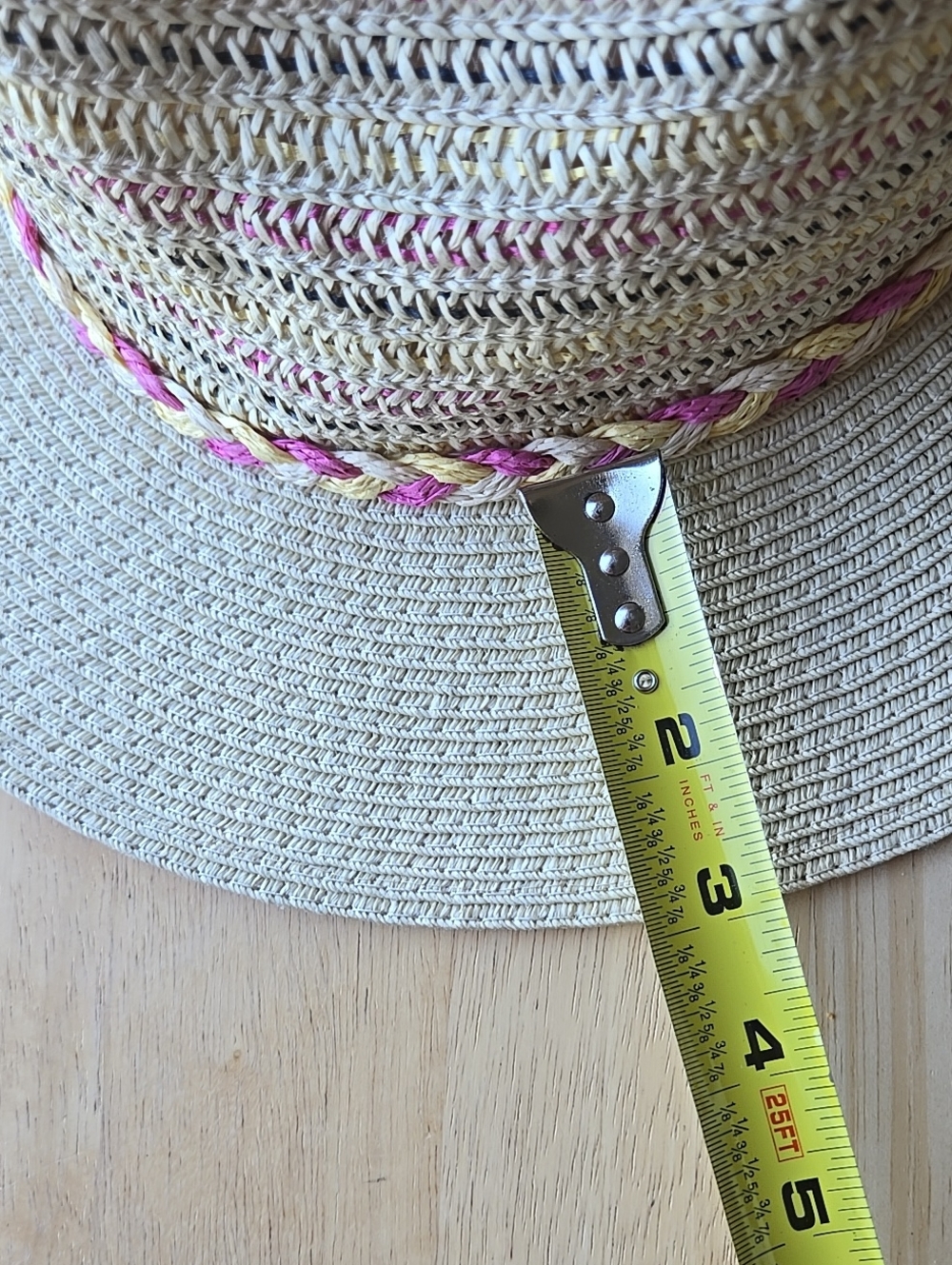 Fedora Braided Sun Hat Pink Yellow Braided Band Cream Tan Festival Vacation - Picture 8 of 16